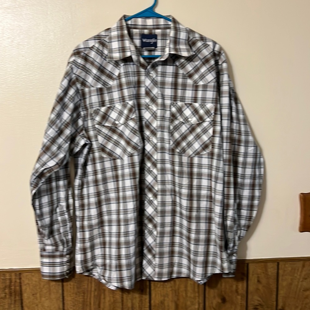 Vintage Wrangler Men Long Sleeve Shirt Plaid Pearl Snap Buttons Size XL